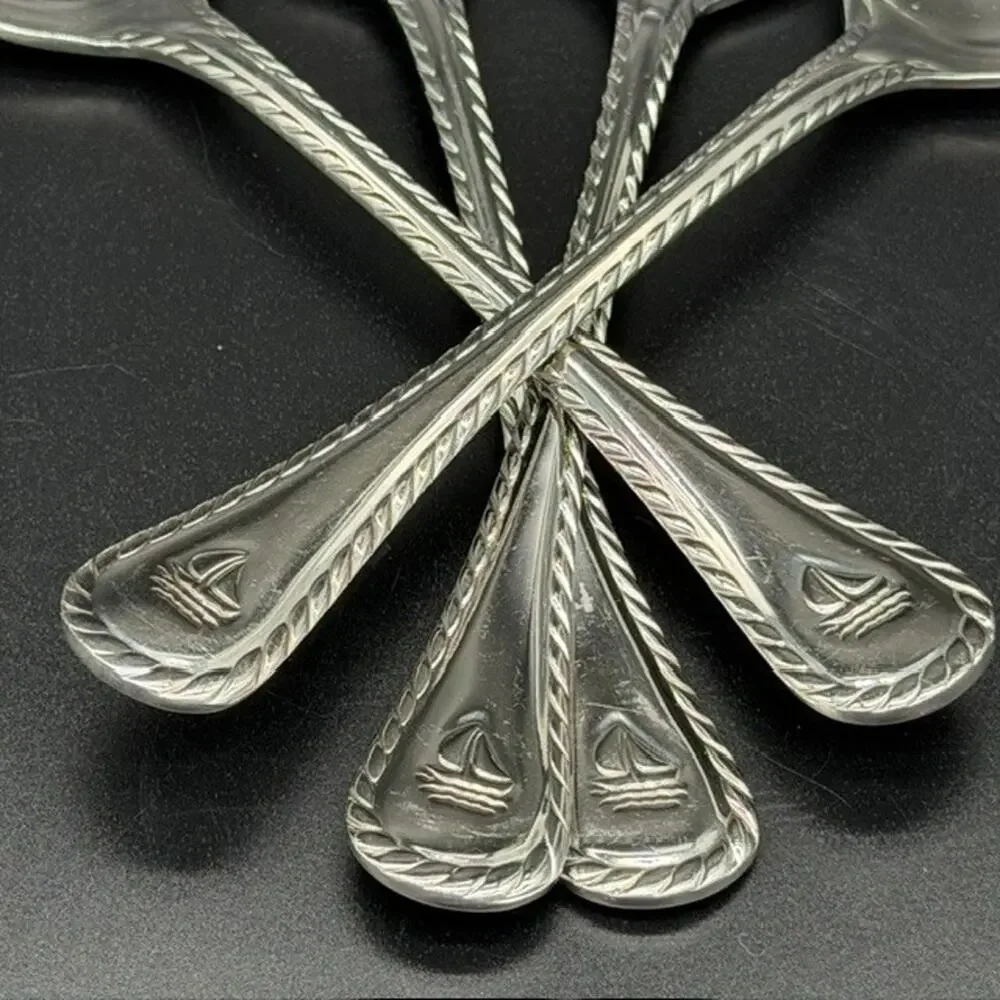 Wallace Nautica Soup Spoon~Rope Edge~Sailboat~7 3/4